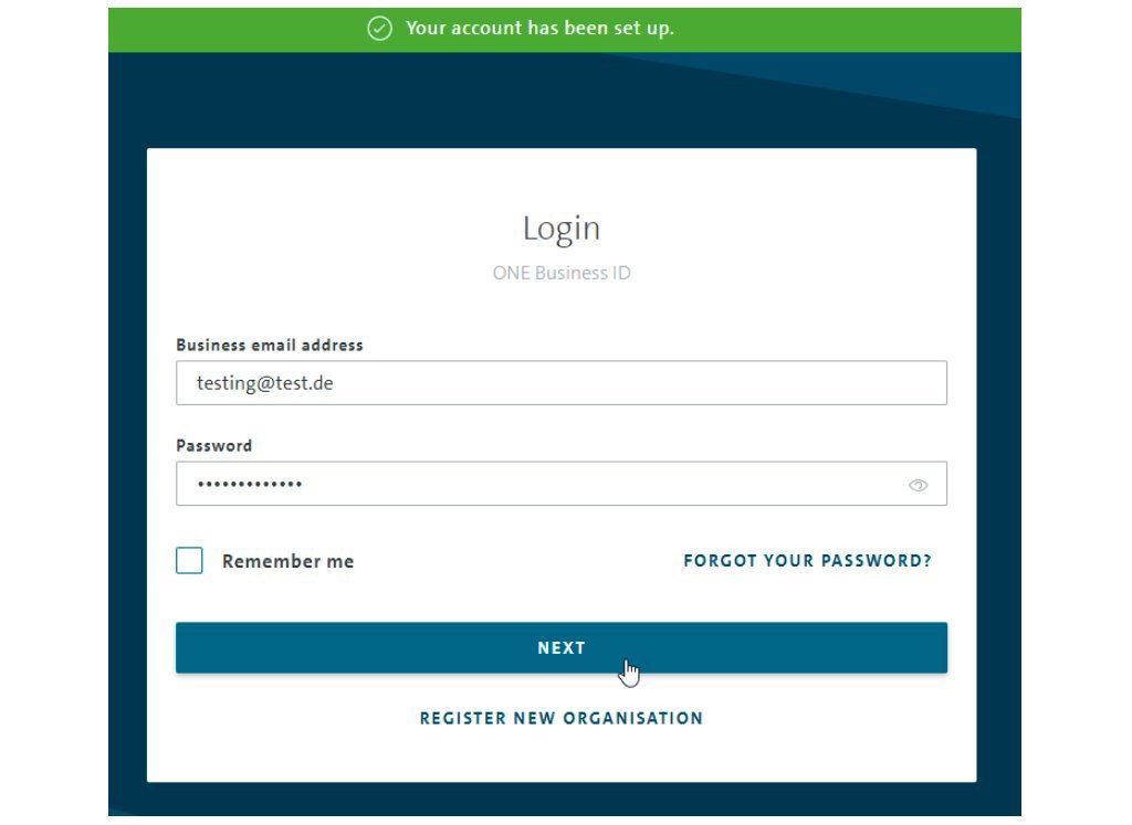 picture of the One Business ID registration screen