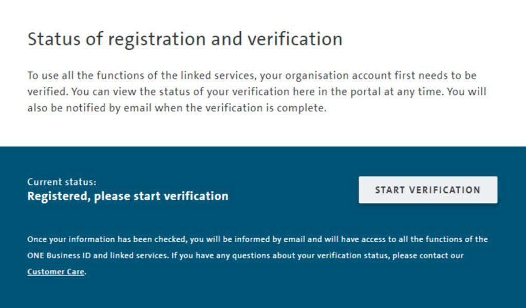 picture of the One Business ID registration screen