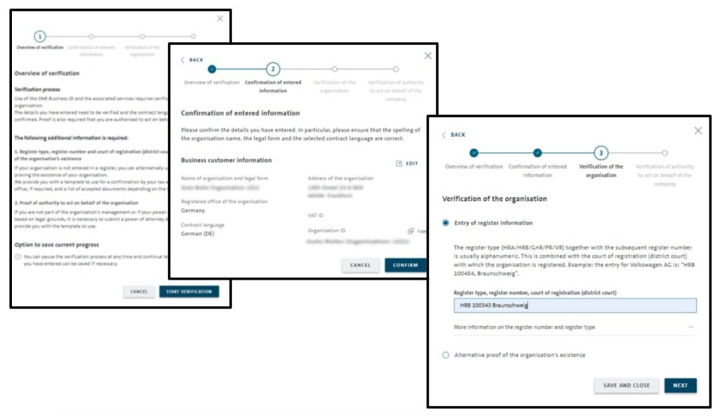 picture of the One Business ID registration screen