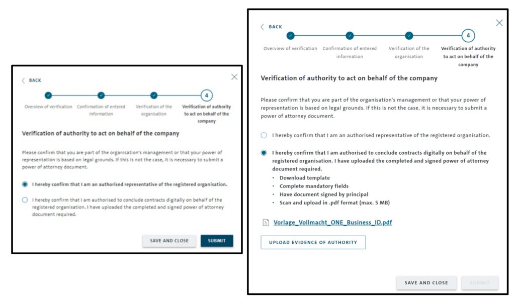 picture of the One Business ID registration screen