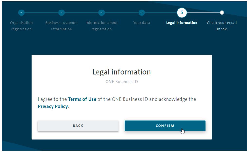 picture of the One Business ID registration screen